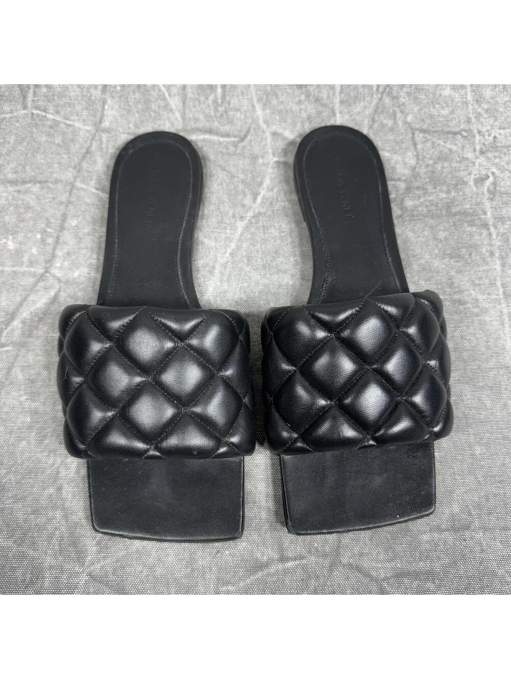 Bottega Veneta Sandals Women's 7M Black Quilted Padded Flat